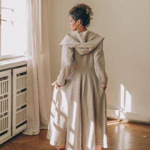 Hooded Linen Coat Long Cardigan Jacket Heavyweight Clothing