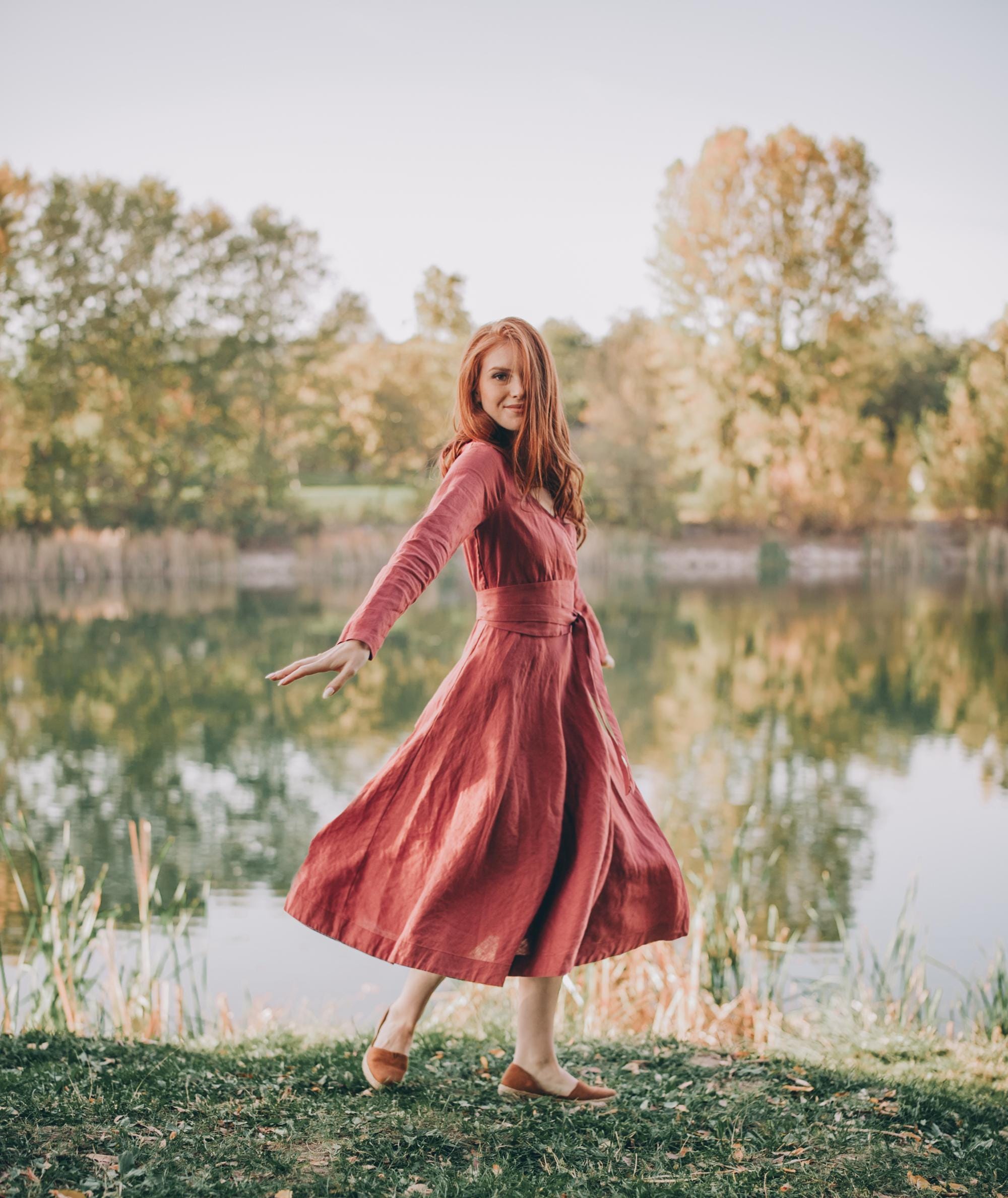 Heavyweight Linen Midi Dress: Aline Dress With Obi