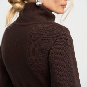 Ribbed Turtleneck Midi Dress Long Sleeve Knit Bodycon