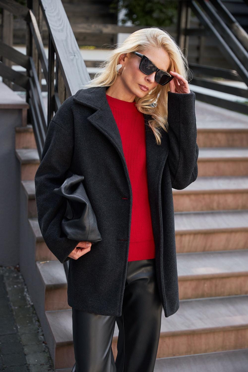 Wool Coat Women Short Overcoat Minimalist Jacket With