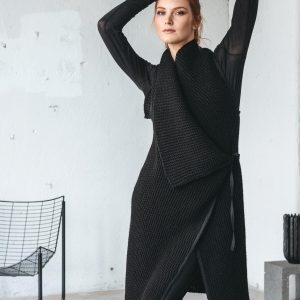 Merino Wool Knit Long Vest Sleeveless Cardigan