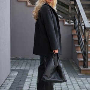 Wool Coat Women Short Overcoat Minimalist Jacket With