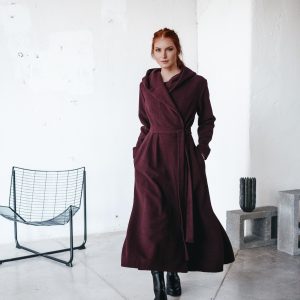 Hooded Merino Wool Coat With Belt Elegant Winter