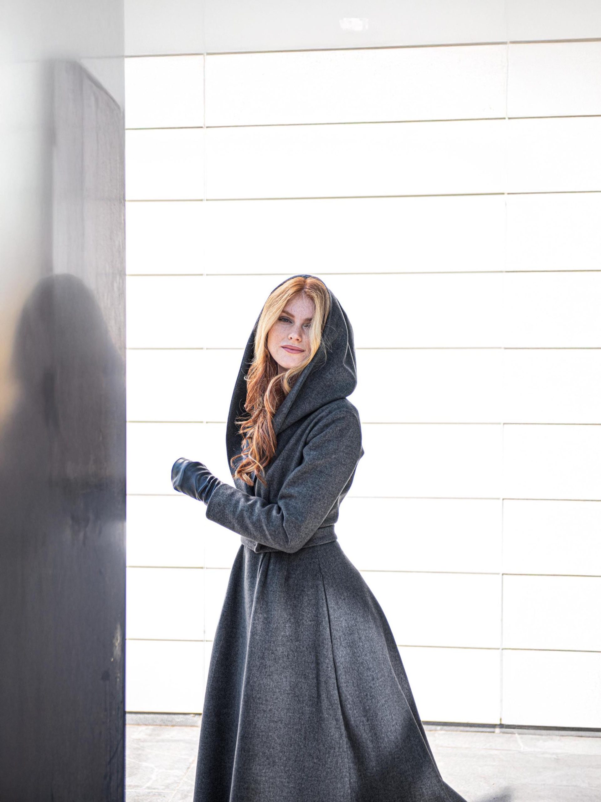 Merino Wool Maxi Coat: Women's Hooded Winter Swing