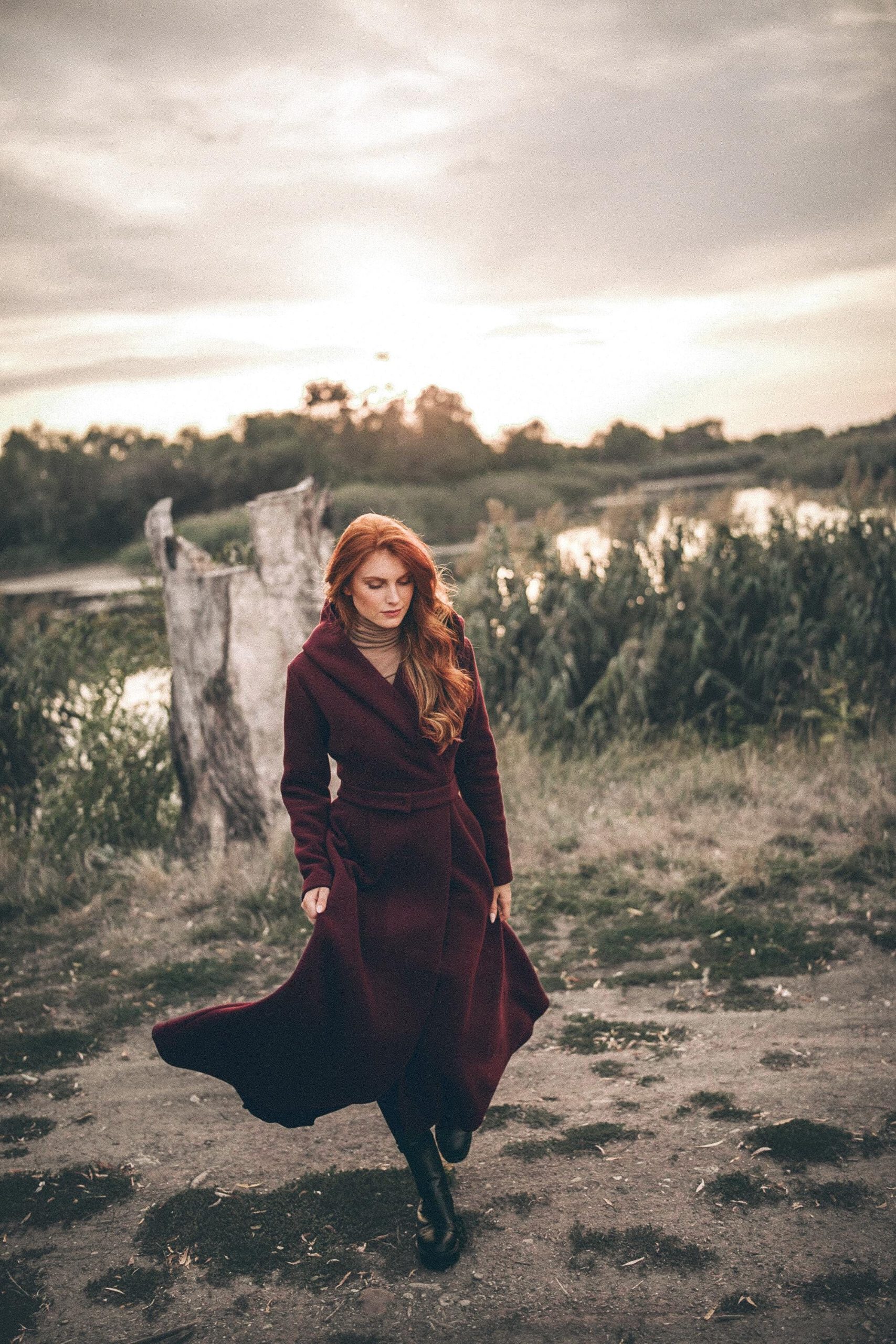 Handmade Merino Wool Fit And Flare Hooded Coat