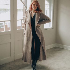 Wool Maxi Cardigan Coat Hooded Belted With Pockets