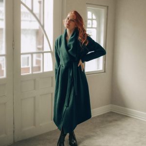 Fall Winter Wool Cardigan Coat: Draped Waterfall Front