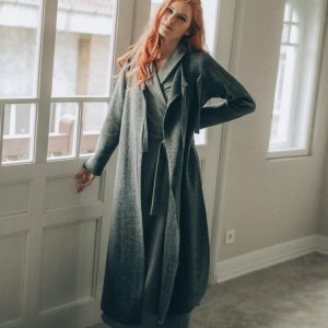 Gray Long Wool Cardigan Open Front Coat With