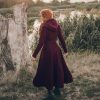 Wool Coat For Women Burgundy Winter With Hood