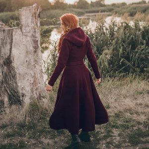 Wool Coat For Women Burgundy Winter With Hood
