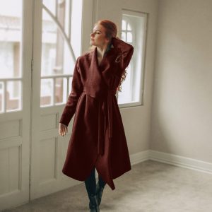 Asymmetric Wool Cardigan Coat: Draped Waterfall Front Belted