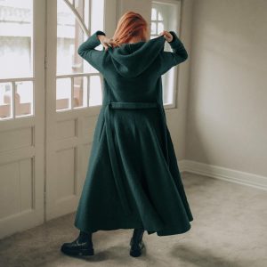 Maxi Wool Hooded Cardigan Coat: Princess Silhouette With