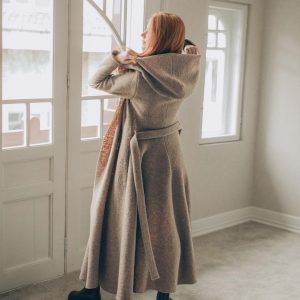 Wool Maxi Cardigan Coat Hooded Belted With Pockets