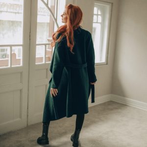 Asymmetric Wool Cardigan Coat: Draped Waterfall Front Belted