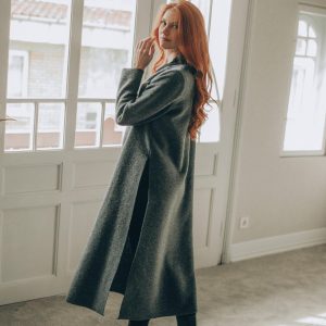 Gray Long Wool Cardigan Open Front Coat With