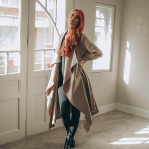 Powder Beige Wool Cardigan Coat: Asymmetrical Wrap Jacket