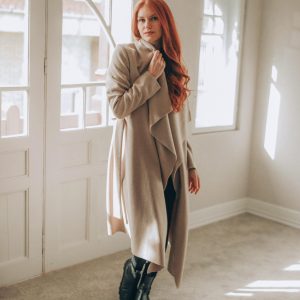 Wool Cardigan Coat: Powder Beige Wrap Style Winter