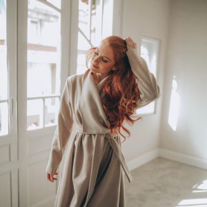 Wool Cardigan Coat: Powder Beige Wrap Style Winter