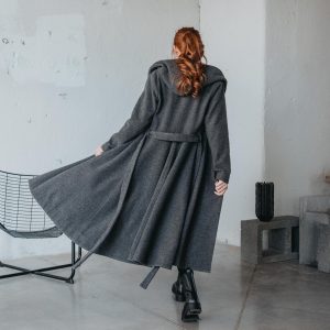 Merino Wool Princess Coat With Hood Fit And