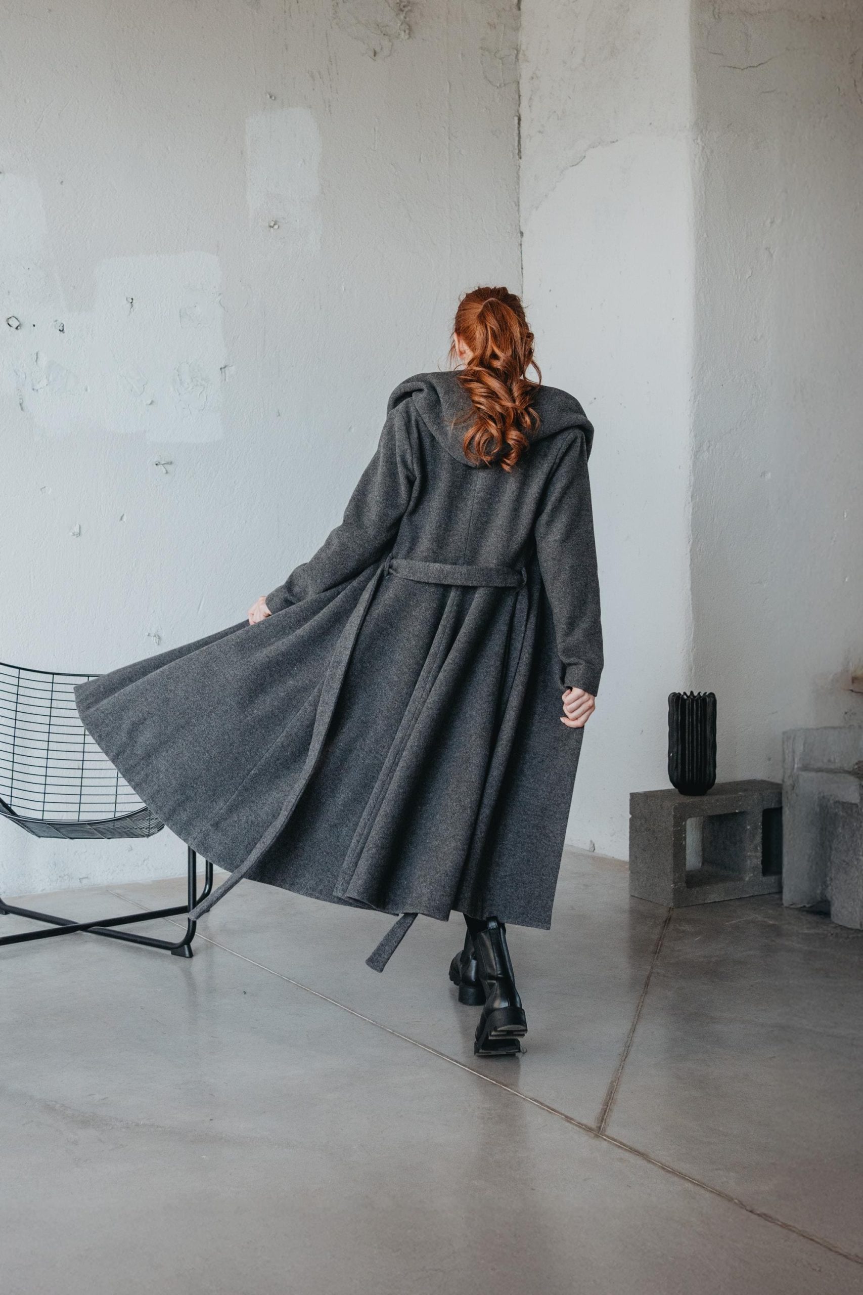 Merino Wool Princess Coat With Hood Fit And