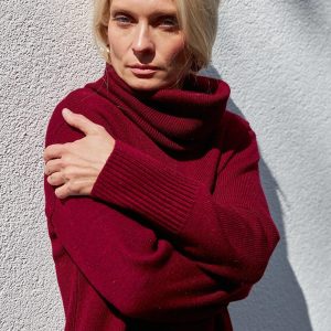 Wool Knit Midi Dress With Detachable Collar Long